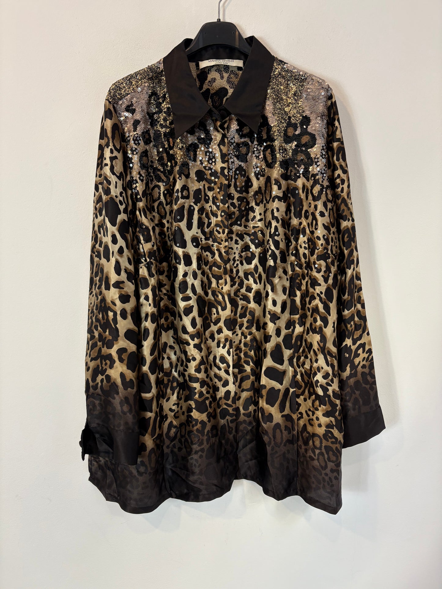 MARINA RINALDI. Blusa seda animal print lentejuelas