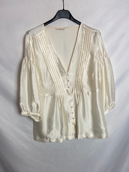 MASSIMO DUTTI. Blusa beige satinada T.U (M)