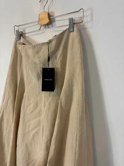 MASSIMO DUTTI. Falda midi beige tablas mezcla