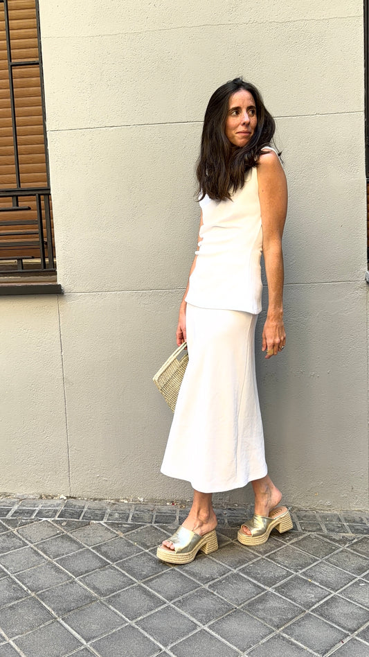 ZARA. Conjunto falda  y top blanco textura
