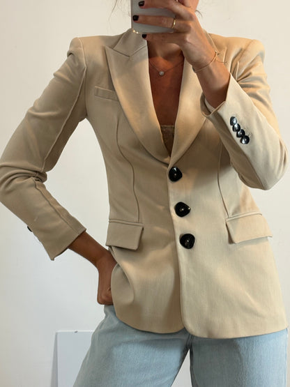 ZARA. Conjunto pantalón blazer beige. T S