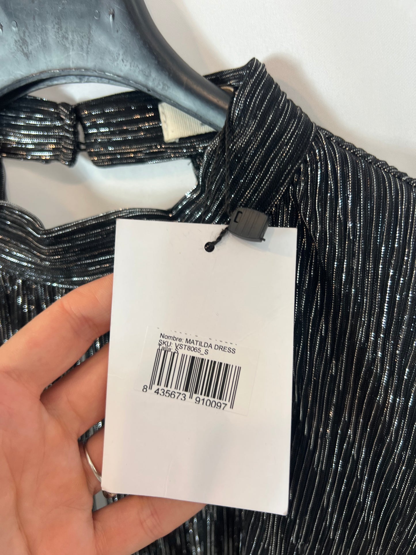 NAME THE BRAND. Short pleated dress with shiny threads. TS