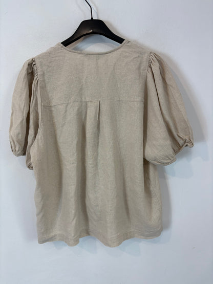 ZARA. Top beige lazada con lino