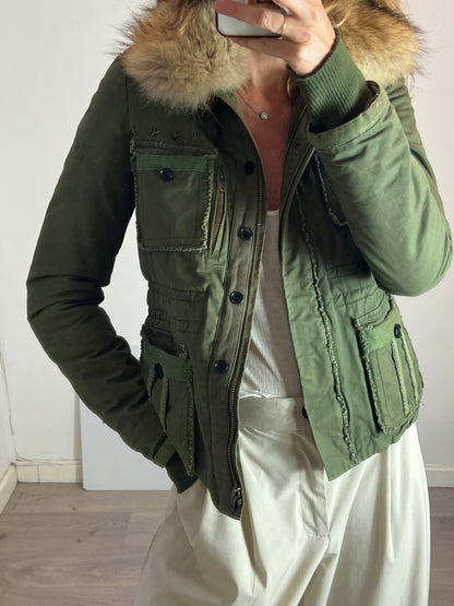 ZADIG&VOLTAIRE. Chaqueta verde militar con pelo  T.s