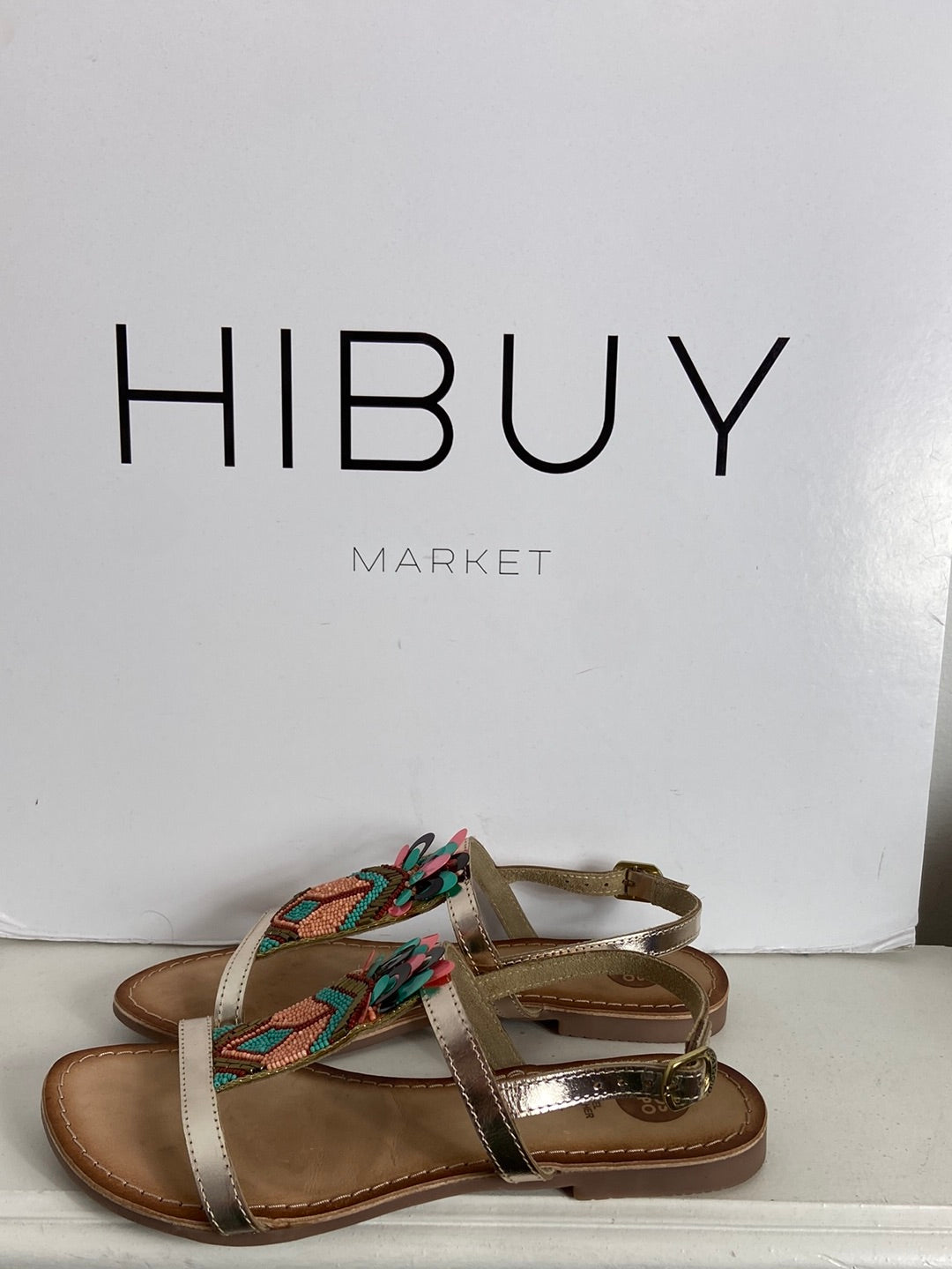 GIOSEPPO. Rhinestone leather sandals, size 37