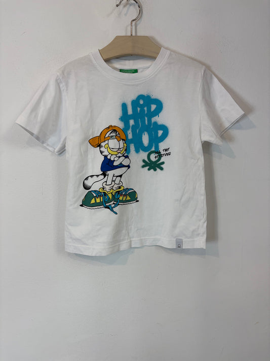 BENETTON. Camiseta blanca Garfield T.4 años