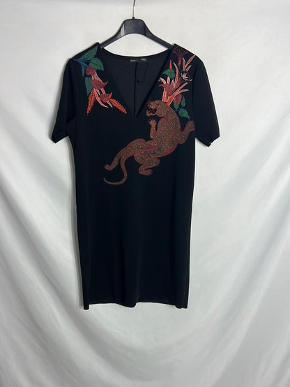ZARA. Vestido negro estampado. TM