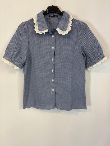 DAZY. Blusa azul cuadros mini. T M/L