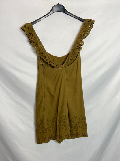 ZARA. Mono troquelado verde caqui T.S