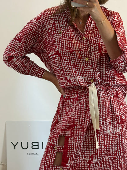 KIMALÉ. Conjunto falda y camisa roja estampada. T 36