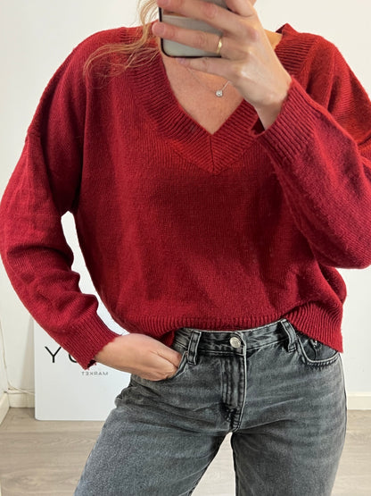 M LOUNGE. Jersey rojizo cuello pico  T.m