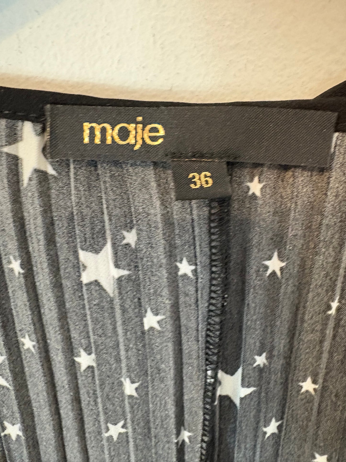 MAJE. Short black dress with stars, size 36