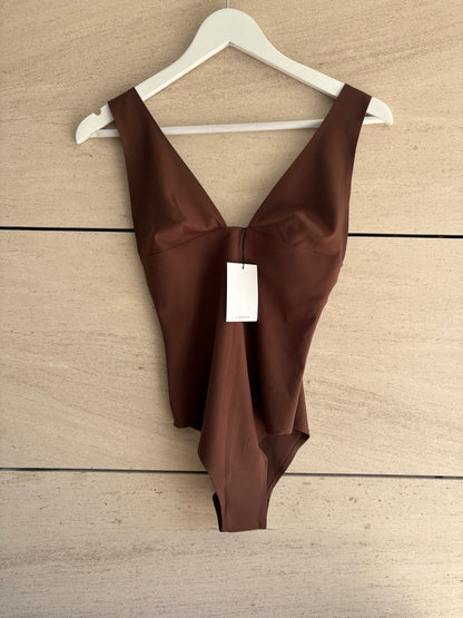 ZARA. Body marrón chocolate elástico. T S