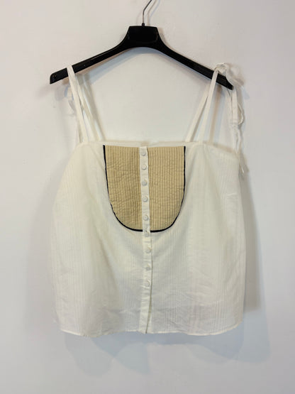 ZARA. Top blanco detalle escote. T XL