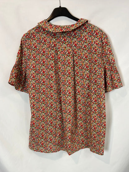 ALOHA TATA. Blusa beige manga corta flores TU(S)