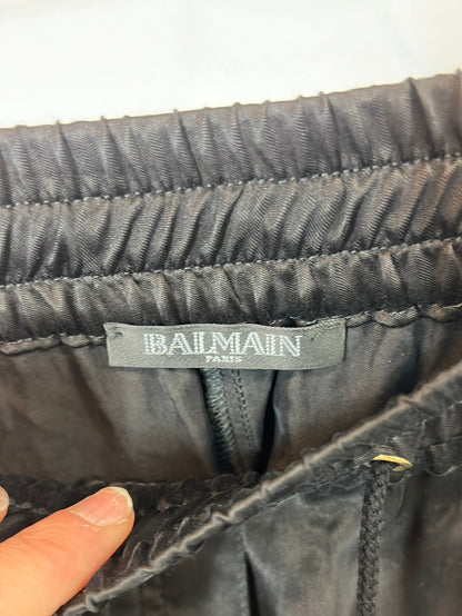 BALMAIN. Black satin trousers with pockets. Size 36