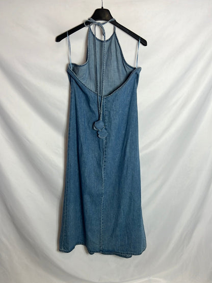 ZARA. Vestido denim midi cuello halter. T M