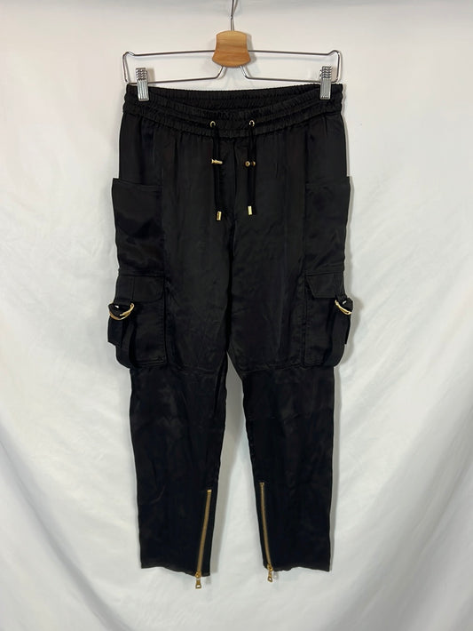 BALMAIN. Pantalón negro satinado bolsillos. T 36