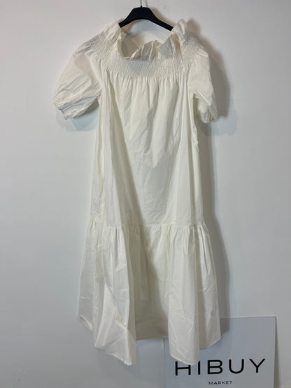 IRIS. Vestido largo blanco detalle nido de abeja. T M