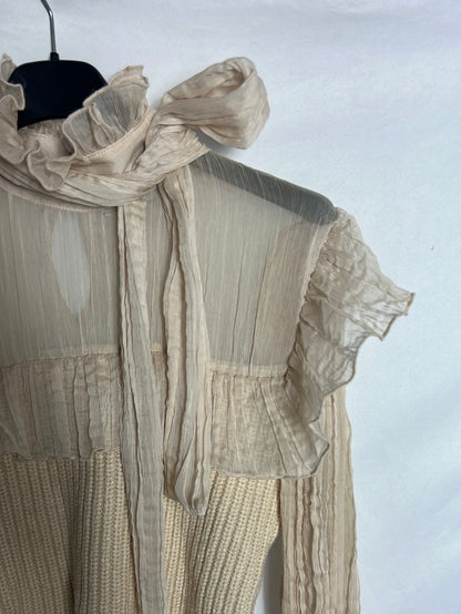 ZARA. Jersey corto beige doble textura. T S