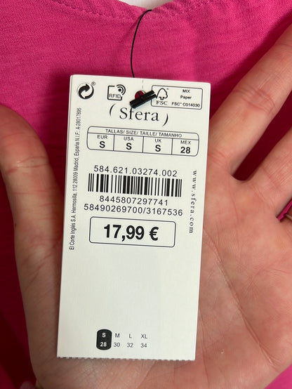 SFERA. Vestido liso rosa volante. T S
