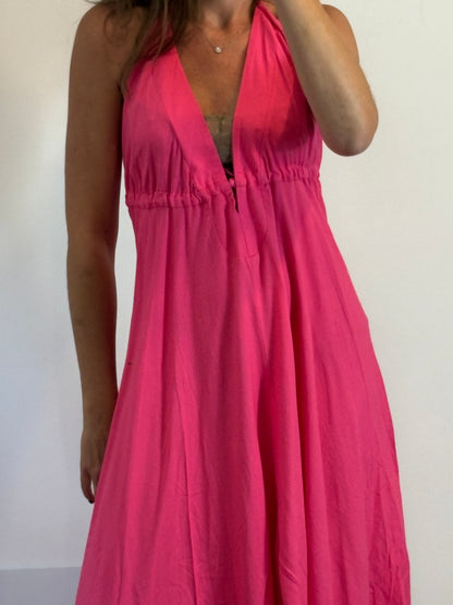 THE LAMU COLLECTION. Vestido asimétrico rosa fucsia. T U (M/L)