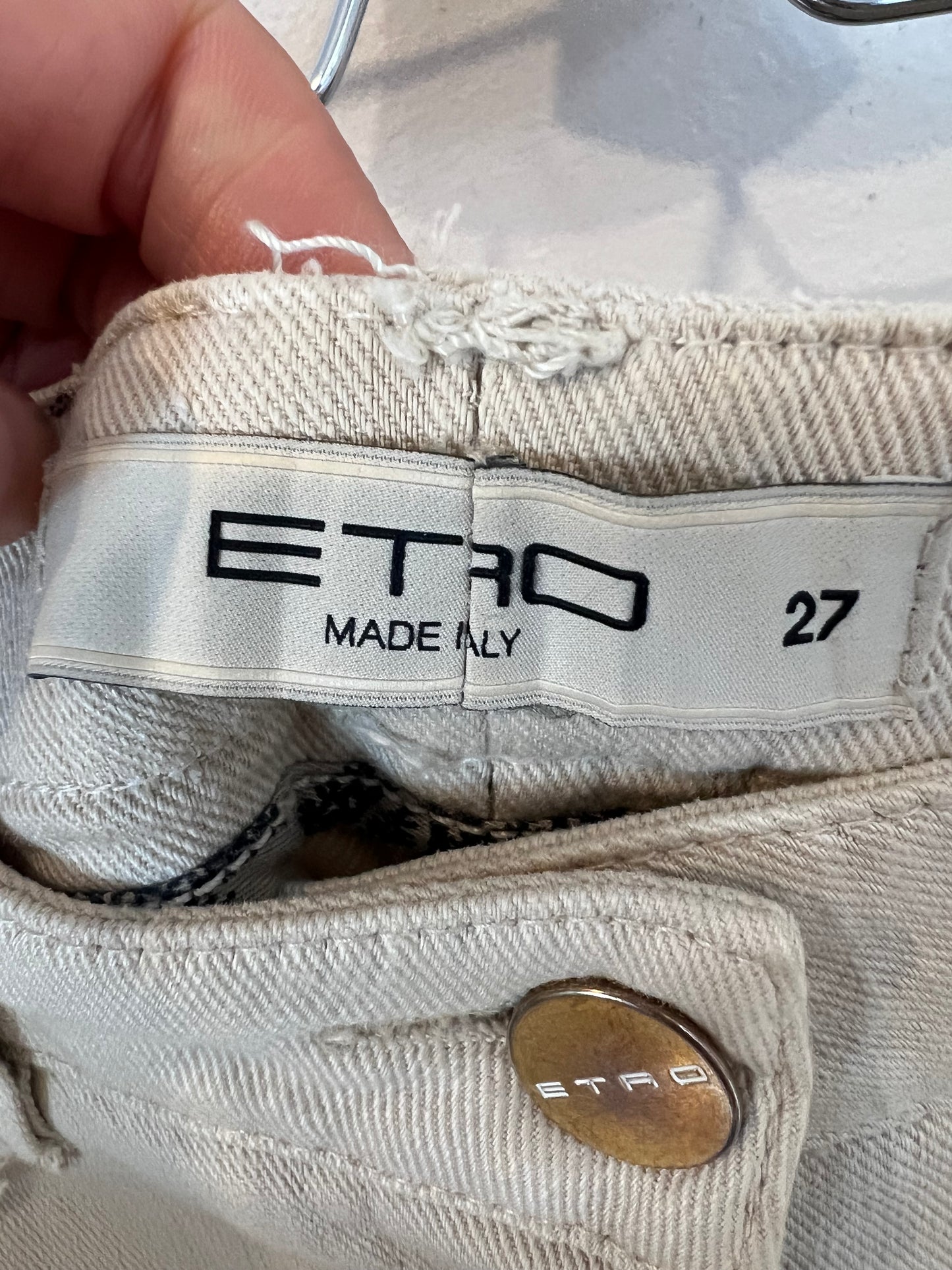ETRO. Denim beige detalle flecos. T 27 (36)