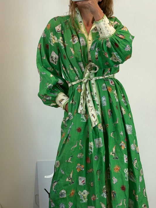 ALÉMAIS. Vestido lino abotonado estampado