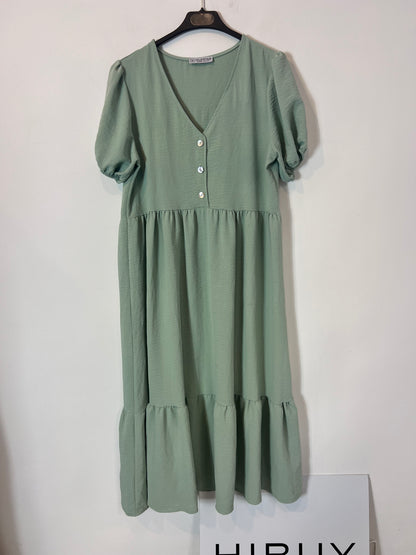 VALENTINA. Long water green textured Tu(l) dress