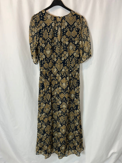 VANESSABRUNO. Long dress with a blue and mustard print. Size 36