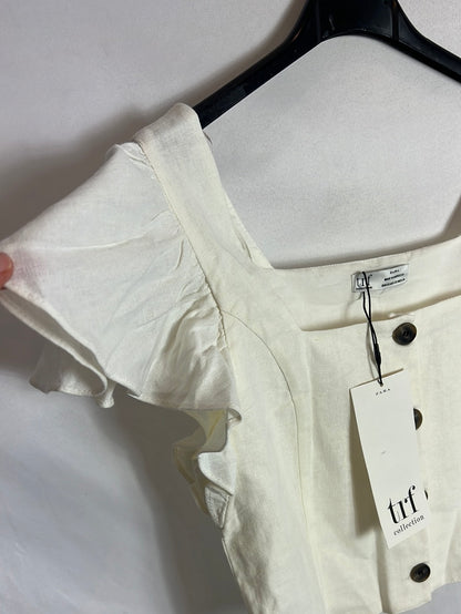 ZARA. Top blanco abotonado T.xs