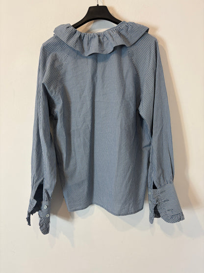 DELUEM. Striped blouse with ruffled collar. TS/M