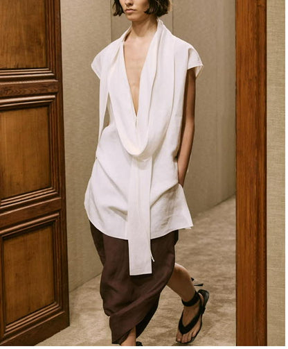 MASSIMO DUTTI Limited Edition. Vestido corto/top  blanco lino lazada