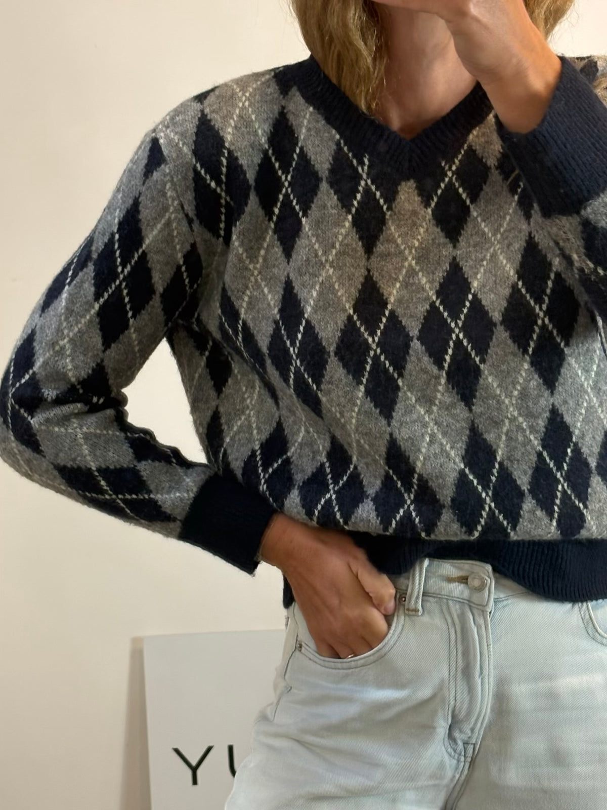 ZARA. Jersey azul rombos