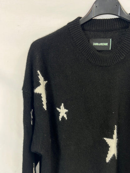 ZADIG&VOLTAIRE. Jersey negro cashmere estrellas. T XS
