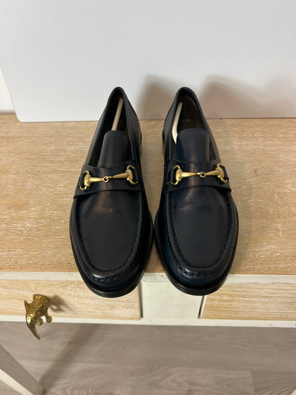 UNÜTZER. Dark blue leather loafers. Size 37.5