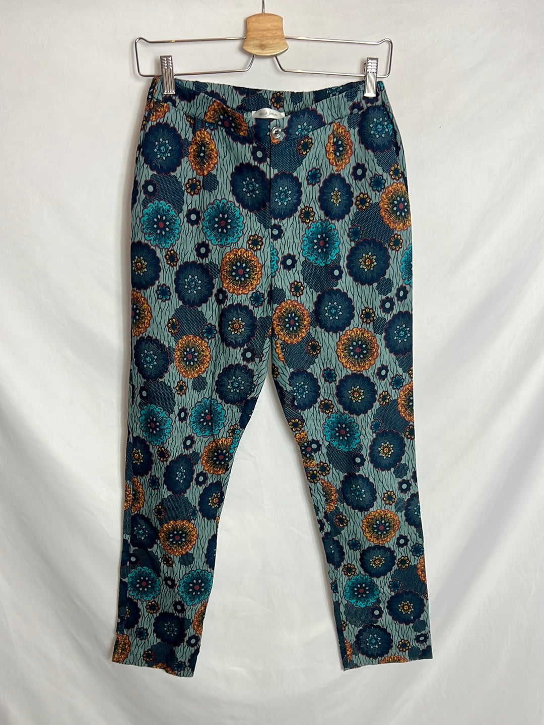 BELLA JONES. Printed blue trousers. Size 1 (S)
