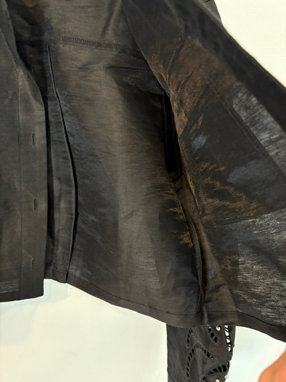 MAJE. Camisa corta lino calada T.1(S)