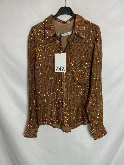 ZARA. Camisa lentejuelas mini. T S