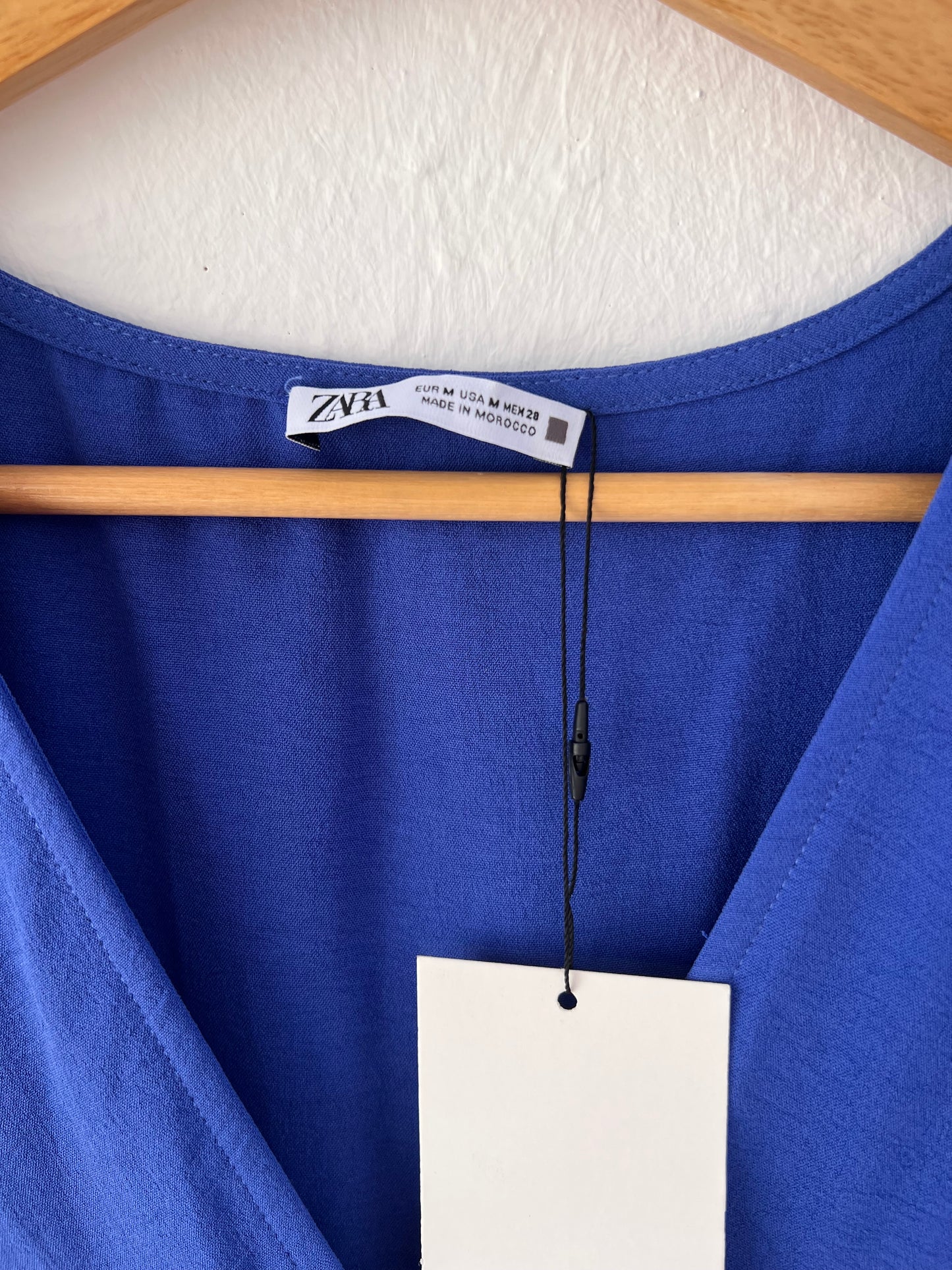 ZARA. Vestido azul detalles fruncidos T.m