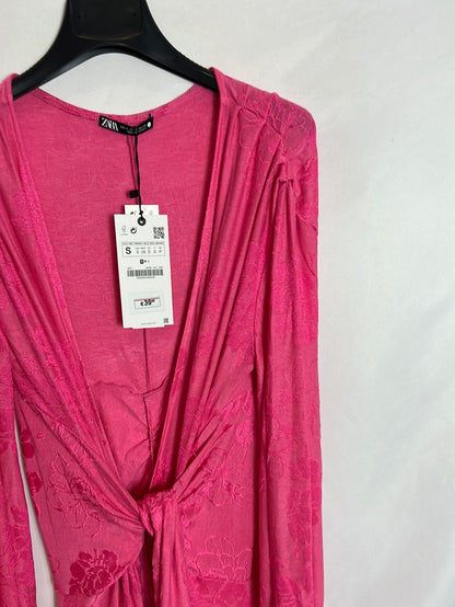 ZARA. Kimono rosa flores T.s