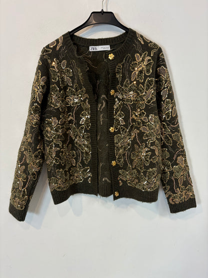 ZARA. Chaqueta punto verde lentejuelas