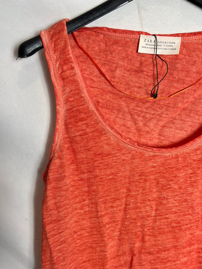 ZARA. Camiseta sin naranja Lino naranja. T S