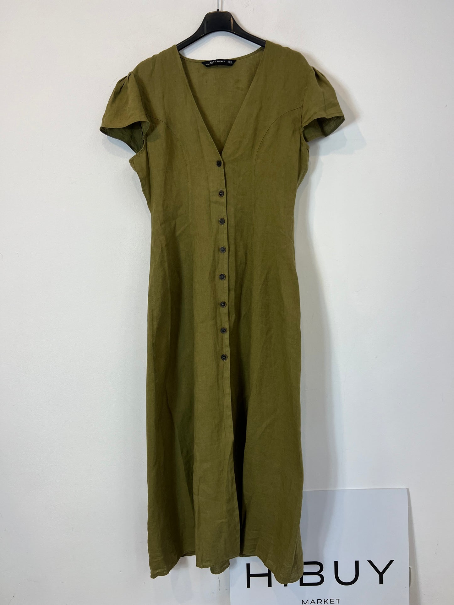 ZARA. Long green buttoned linen dress. TM – Hibuy market