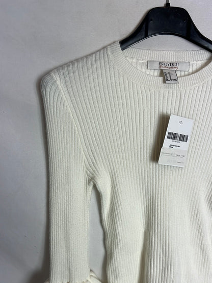 FOREVER 21. Jersey blanco mangas volantes. T M