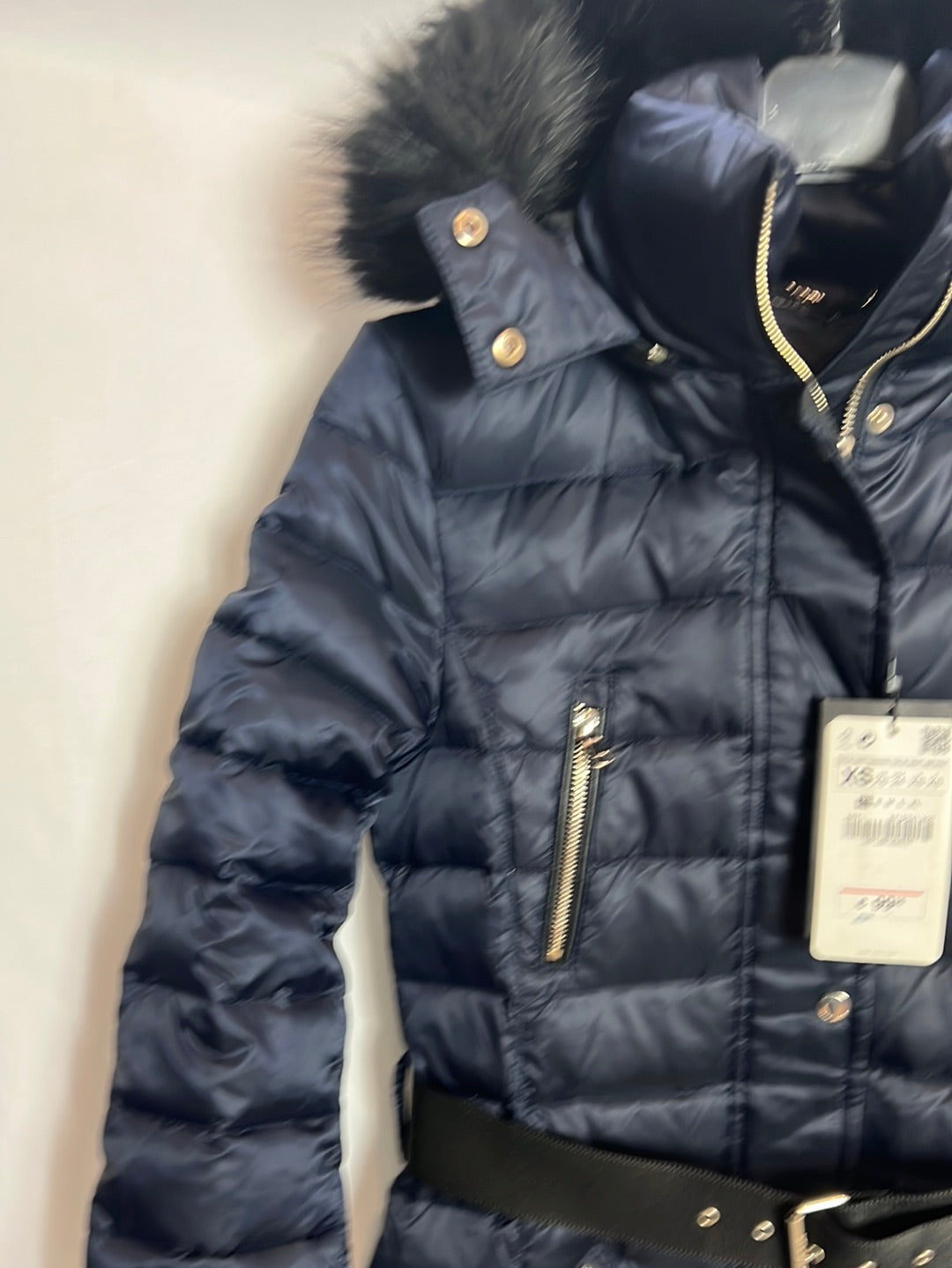 ZARA. Plumas azul capucha pelo. T XS