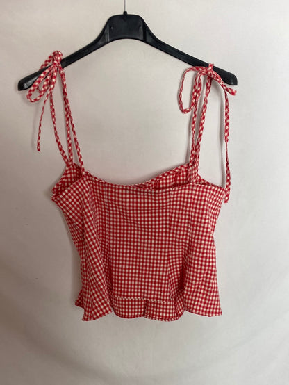 ZARA. Top rojo cuadros vichí T.m