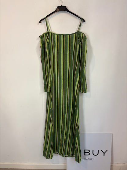 LAAGAM. Vestido  rayas en verde con lino