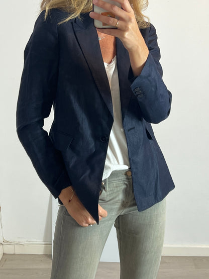 MASSIMO DUTTI. blue linen blazer T.40