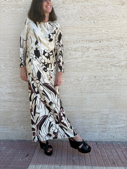 MIRTO. Vestido largo estampado hombreras. T 36